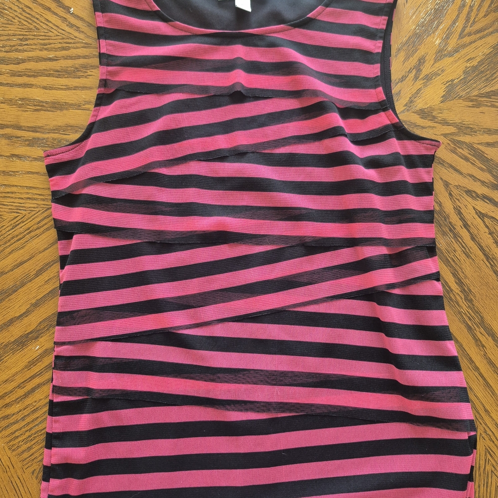 Dana Buchman Black and Pink Striped Tank Top
